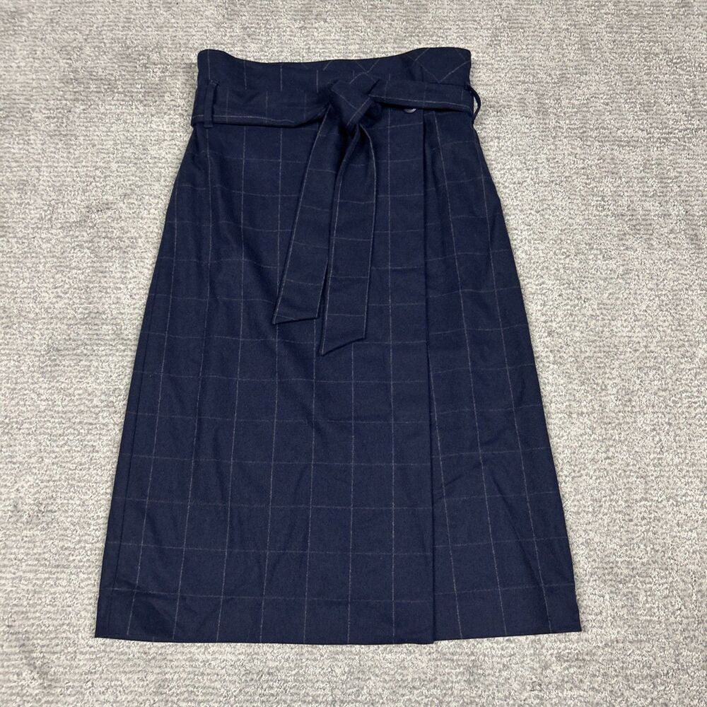 Aritzia Babaton Wrap Skirt Womens 4 Midi Navy Windowpane Academia Wool Cashmere